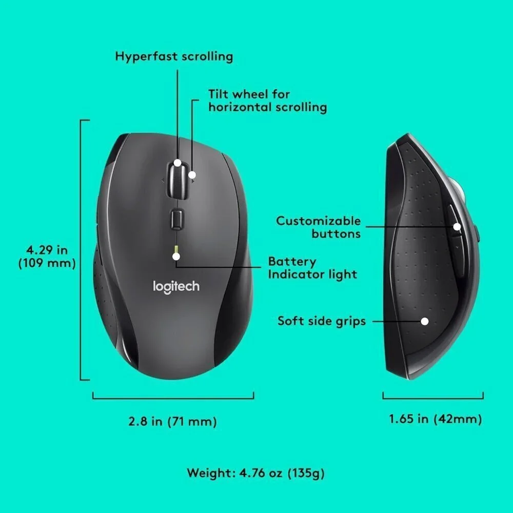✨Mouse Marathon Wireless 2.4 GHz Receiver 3-Year Battery Compatible with Laptop